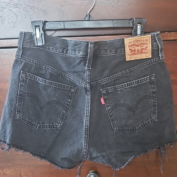 Levi's 501 Black Jean Shorts Distressed High-Waisted - Picture 2 of 9